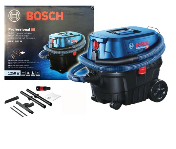 Bosch GAS 12-25 PL Professional Wet and Dry Vacuum Cleaner – High Suction Cleaning Machine for Dust Extraction, Workshop Cleaning, and Industrial Use